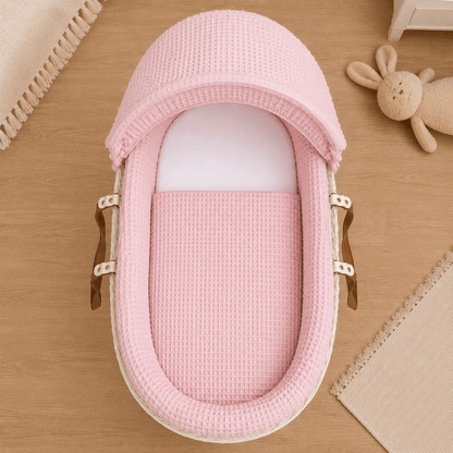 Pink Waffle Moses Basket Bedding Set