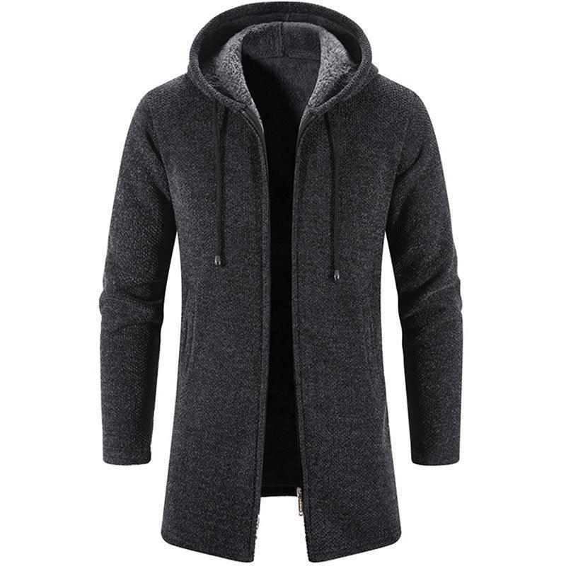 Stylish and durable Men's Plus Fleece Hooded Winter Cardigan, designed for casual elegance with a long silhouette and premium comfort, perfect for the modern man.