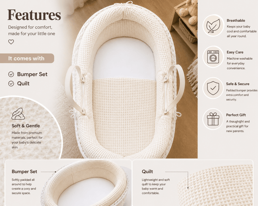 Pod Grey Dimple Moses Basket Bedding Set