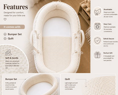 Pod White Dimple Moses Basket Bedding Set