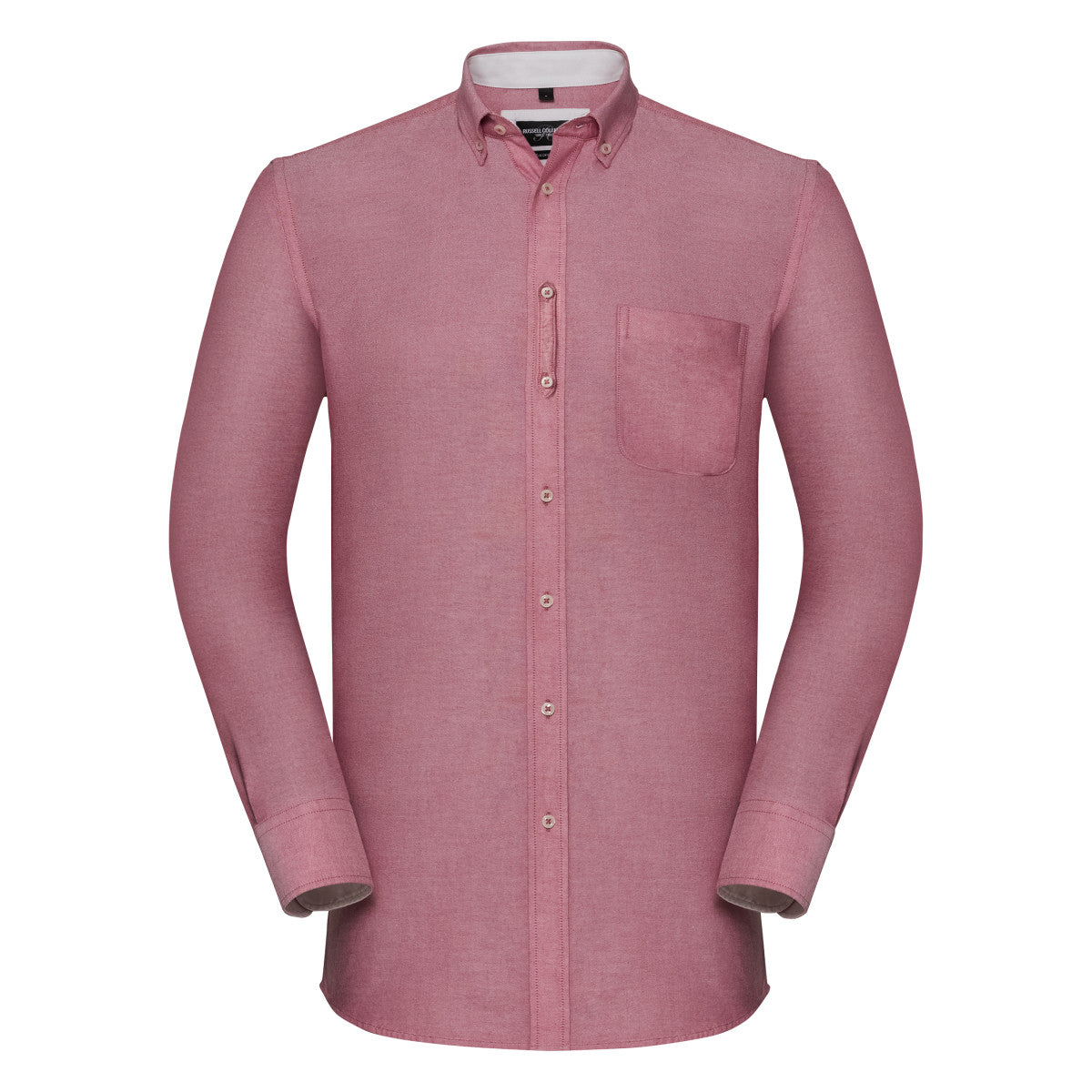 Luxury organic cotton long sleeve Oxford shirt featuring stylish contrast details, perfect for sophisticated attire.