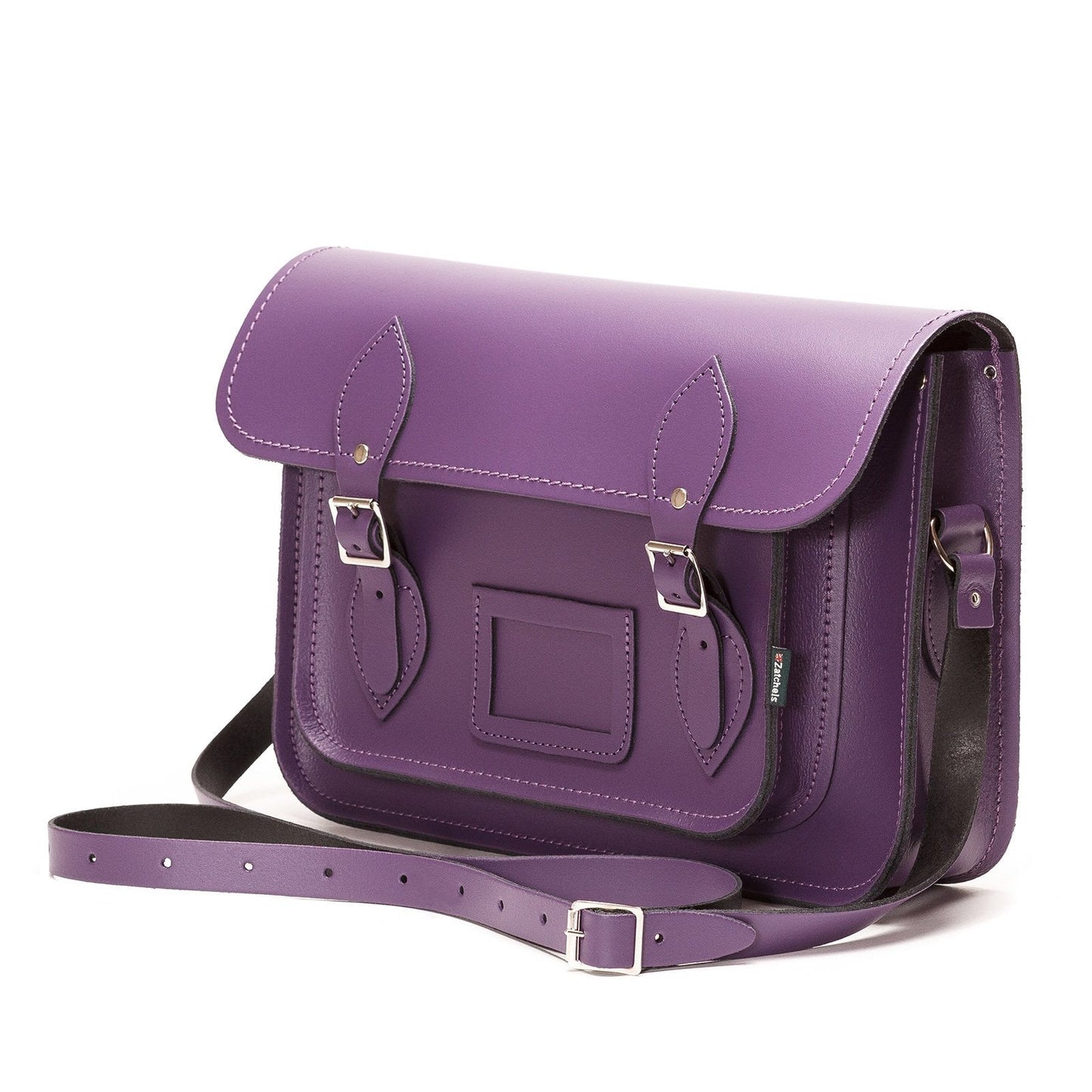 Personalise your Luxury Handmade Purple Leather Satchel with options like a top handle and unique laser engraving in four stylish fonts.