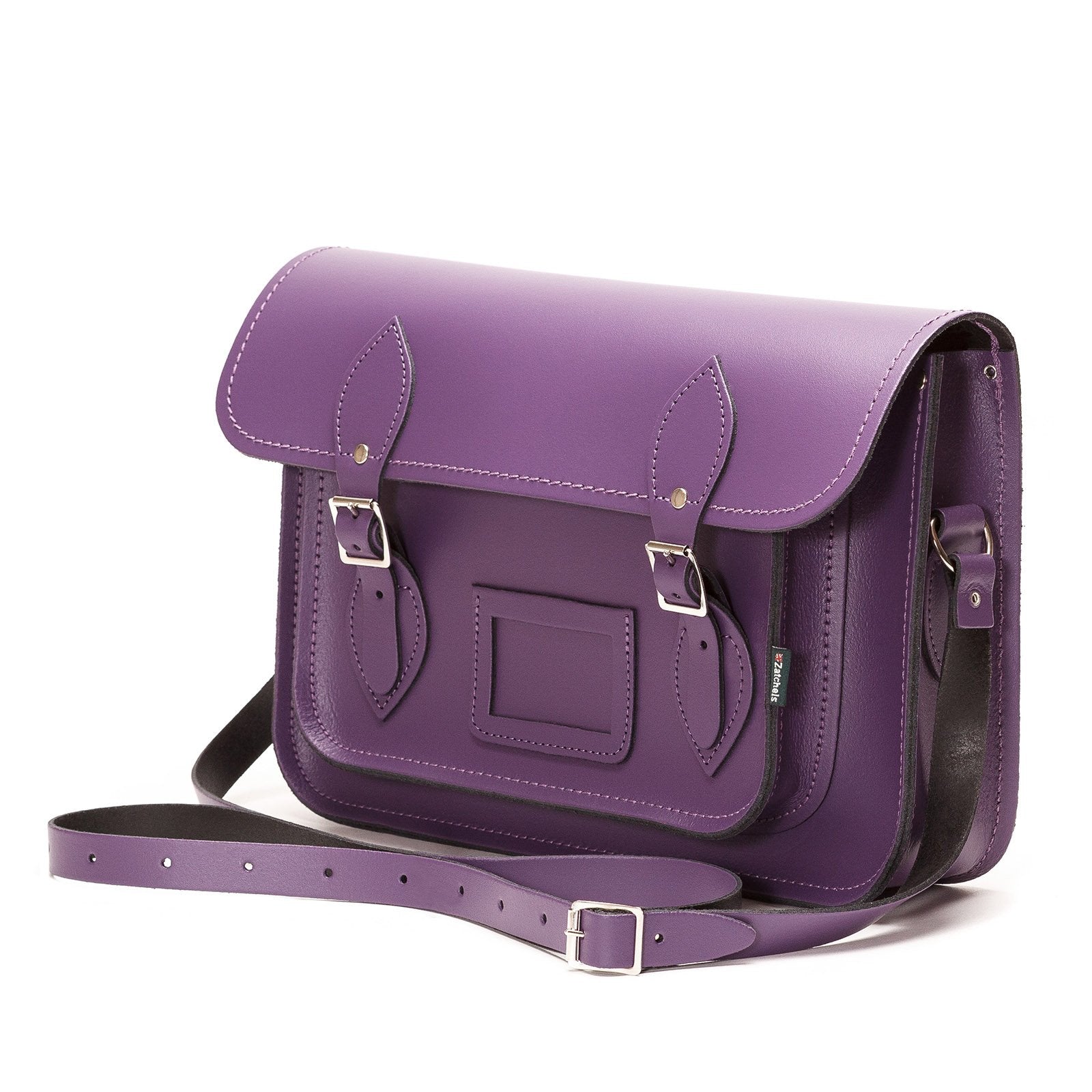 Personalise your Luxury Handmade Purple Leather Satchel with options like a top handle and unique laser engraving in four stylish fonts.