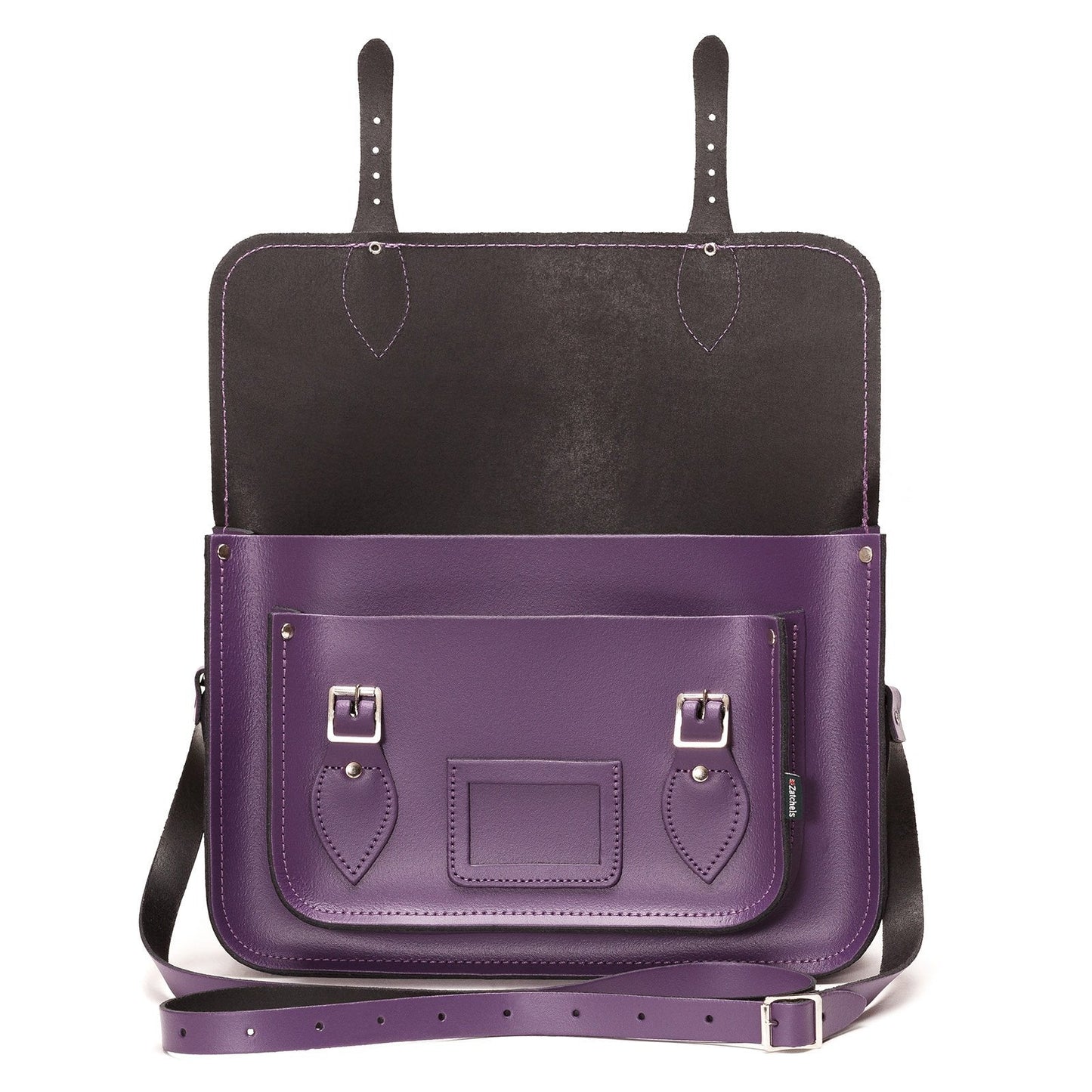 Stylish and functional purple leather satchel, ideal statement accessory complementing various outfits, embodying a timeless elegance.