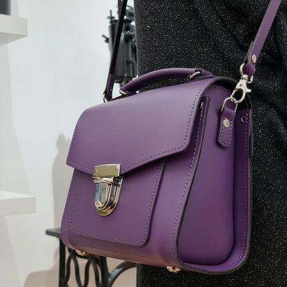 Purple Handmade Leather Sugarcube Handbag by Zatchels, showcasing premium genuine leather craftsmanship and elegant design.