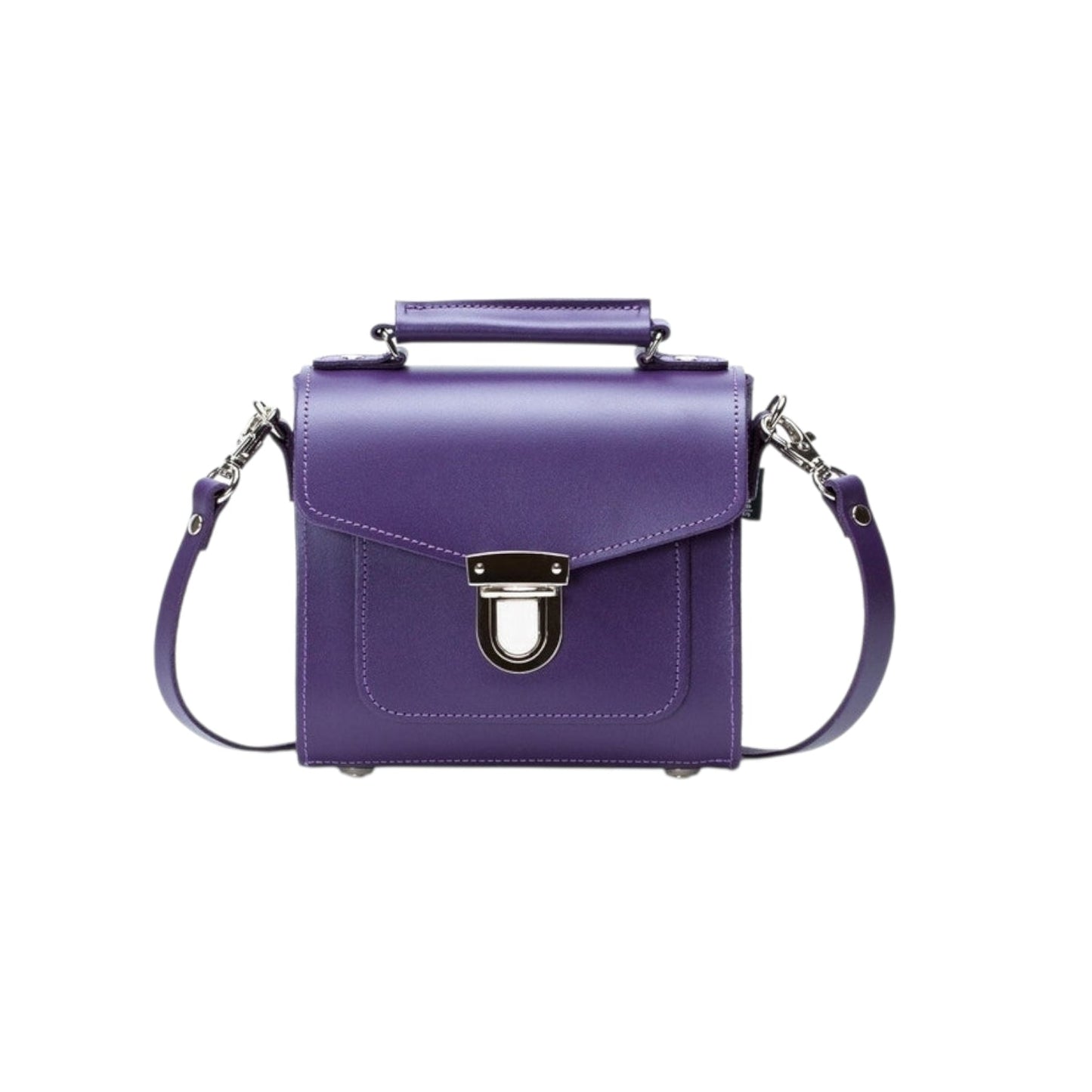 Purple Handmade Leather Sugarcube Handbag - Adjustable Strap, 3 Sizes Available