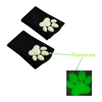 Playful Lolita 3D Cat Claw Sexy Compression Stockings for Women - Stylish black stockings that glow in the dark, highlighted with a fluorescent cat paw design.