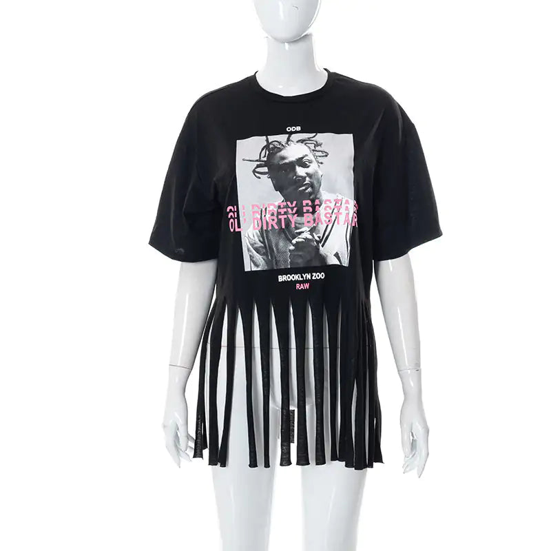 Women's Chic Streetwear Graphic Print Tassel Tee