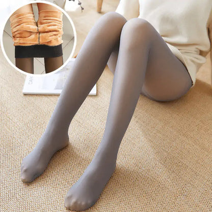 Luxurious Women's Fleece Lined Tights displayed by a relaxed model, underlining the perfect blend of comfort and elegance for winter wardrobes.