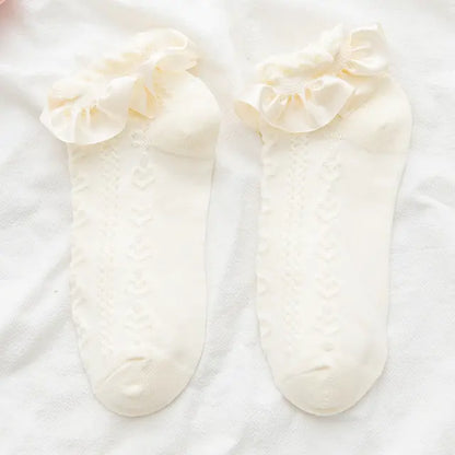 Delicate and stylish Lolita Style Women's Frilled Socks by Dazzling Dreams Studio, designed with soft cotton for perfect comfort and timeless elegance.