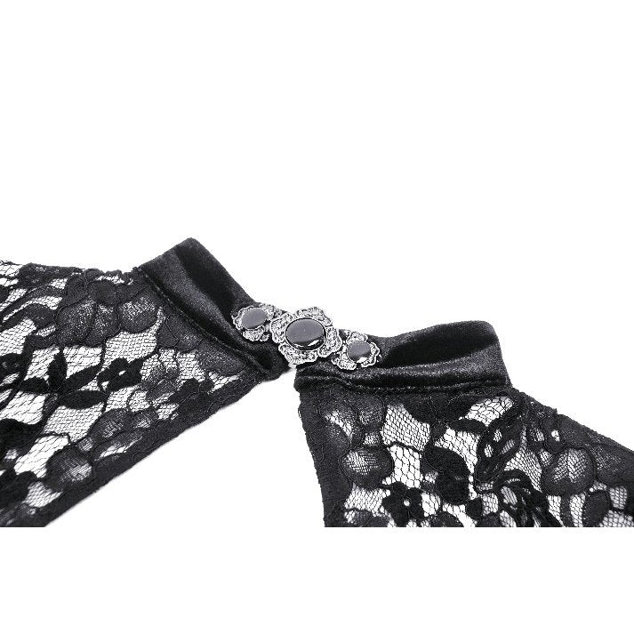 Intricate lace detailing on the romantic Dark in Love Velvet Gown showcasing elegant Victorian style suitable for gothic aesthetics.