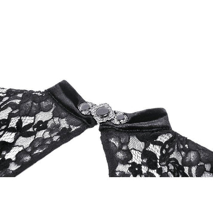 Intricate lace detailing on the romantic Dark in Love Velvet Gown showcasing elegant Victorian style suitable for gothic aesthetics.