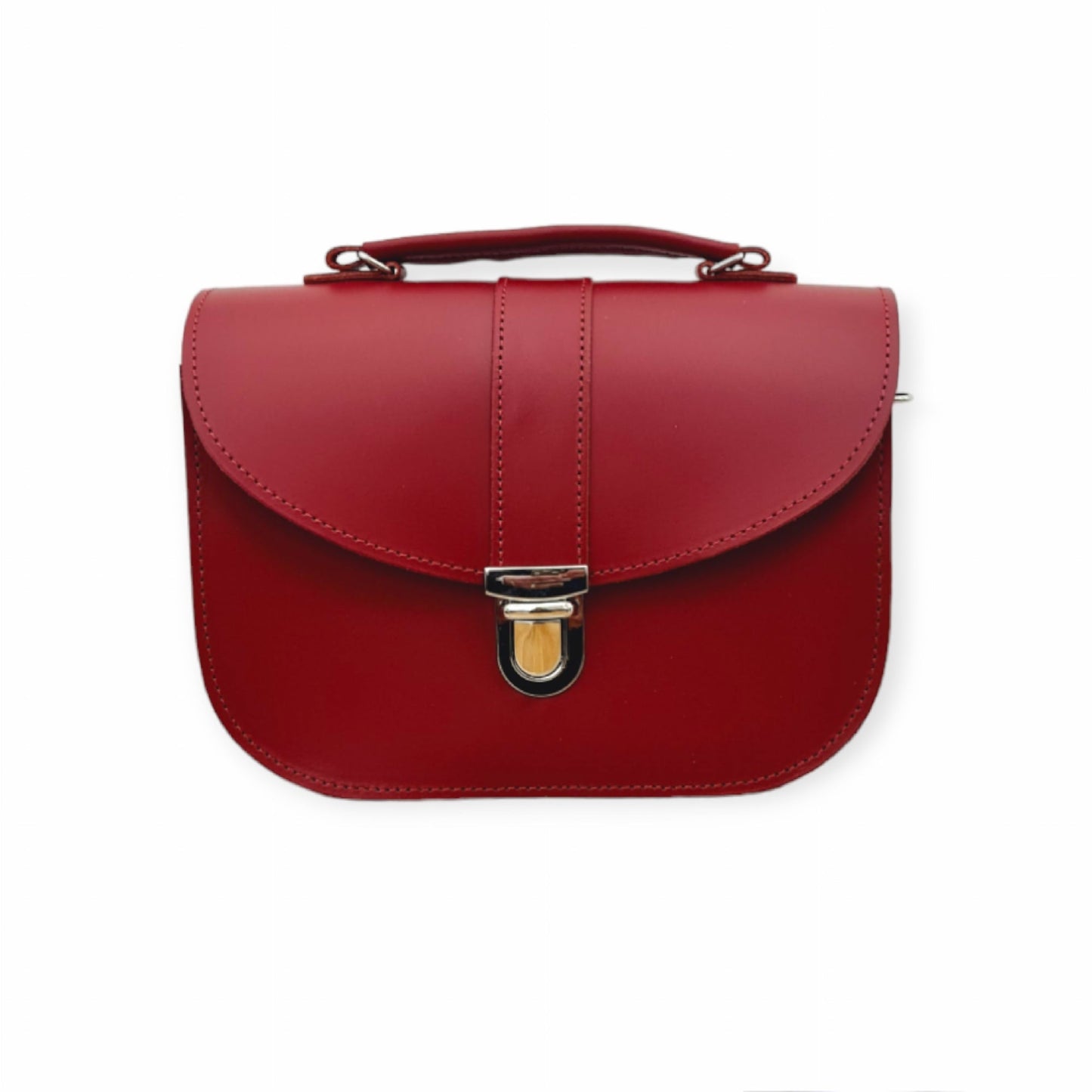 Elegant Zatchels Olympia Handmade Leather Handbag in vibrant red, showcasing craftsmanship with a detachable strap, perfect for the sophisticated woman.