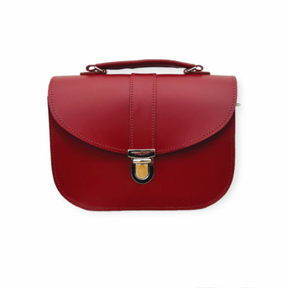Elegant Zatchels Olympia Handmade Leather Handbag in vibrant red, showcasing craftsmanship with a detachable strap, perfect for the sophisticated woman.