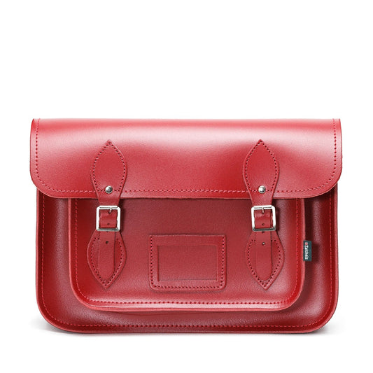 Handmade Red Leather Satchel - Luxury customizable laptop bag with an adjustable strap, showcasing exquisite craftsmanship and striking design for stylish professionals.