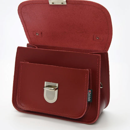 Luna Handmade Red Leather Bag with Detachable Strap showcasing luxurious craftsmanship and vibrant red hue, ideal for stylish crossbody and clutch use.