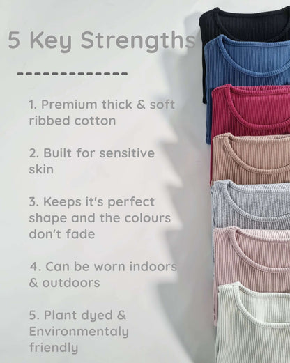 Detail of the soft ribbed fabric in DreamBuy's sage adult pyjama set, highlighting its premium cotton quality.