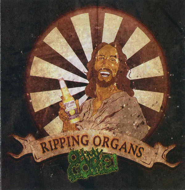 Official album cover of Ripping Organs and Malignant Defecation's split CD 'Oh My Gore!' featuring a striking design, offered by Rancid Offal Records, a premium choice for goregrind enthusiasts.