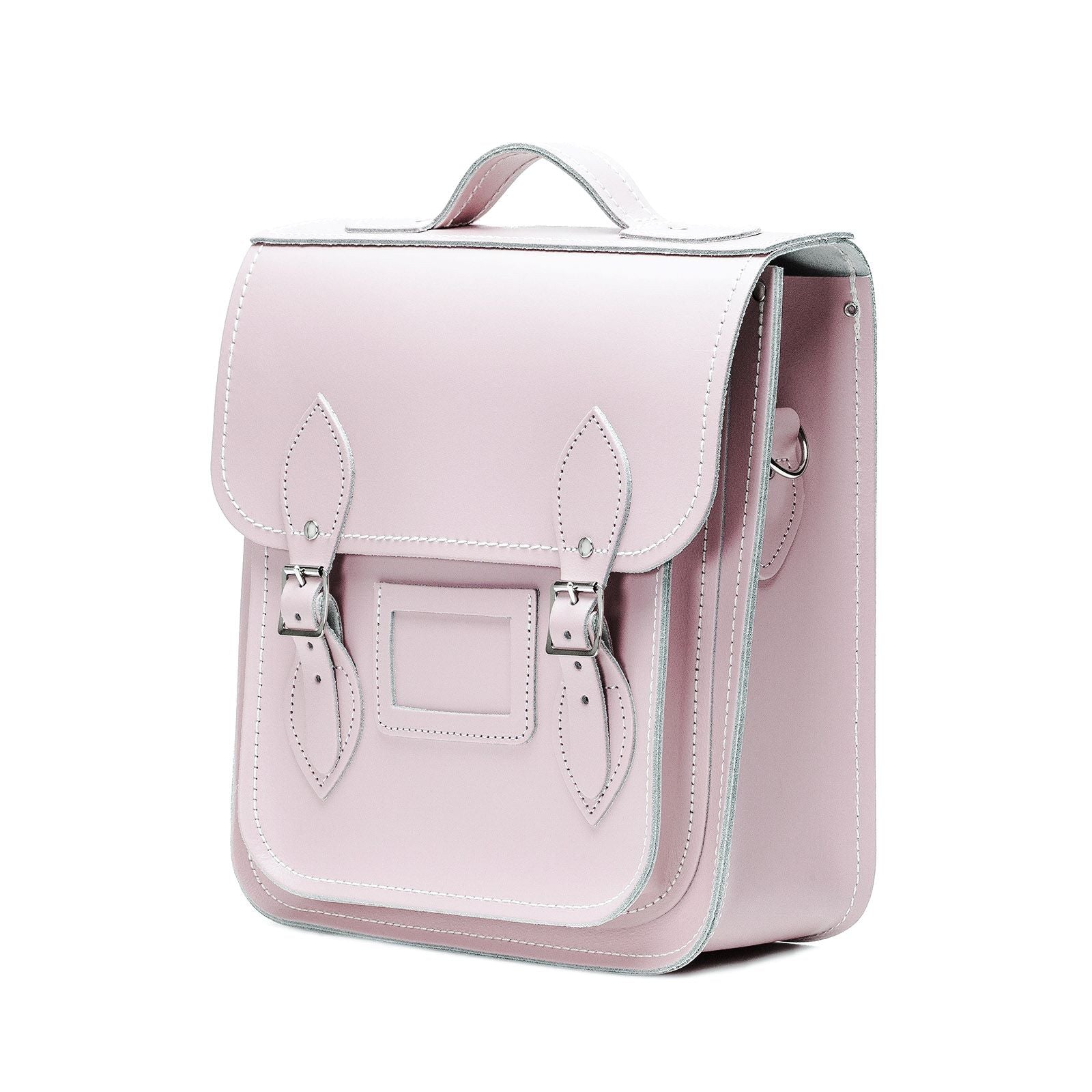 Elegant and compact Handmade Leather City Backpack in Rose Quartz, perfect for urban explorers and modern lifestyles.