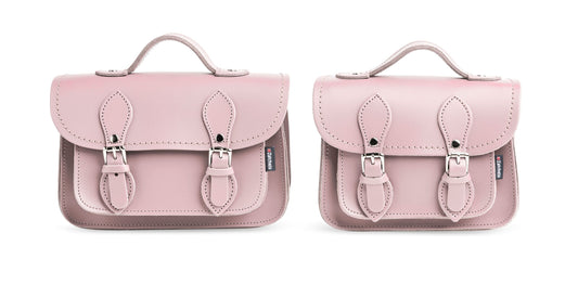 Versatile Handmade Rose Quartz Leather Micro Satchel with a detachable adjustable strap, perfect for multiple carrying styles, ideal for modern fashion.
