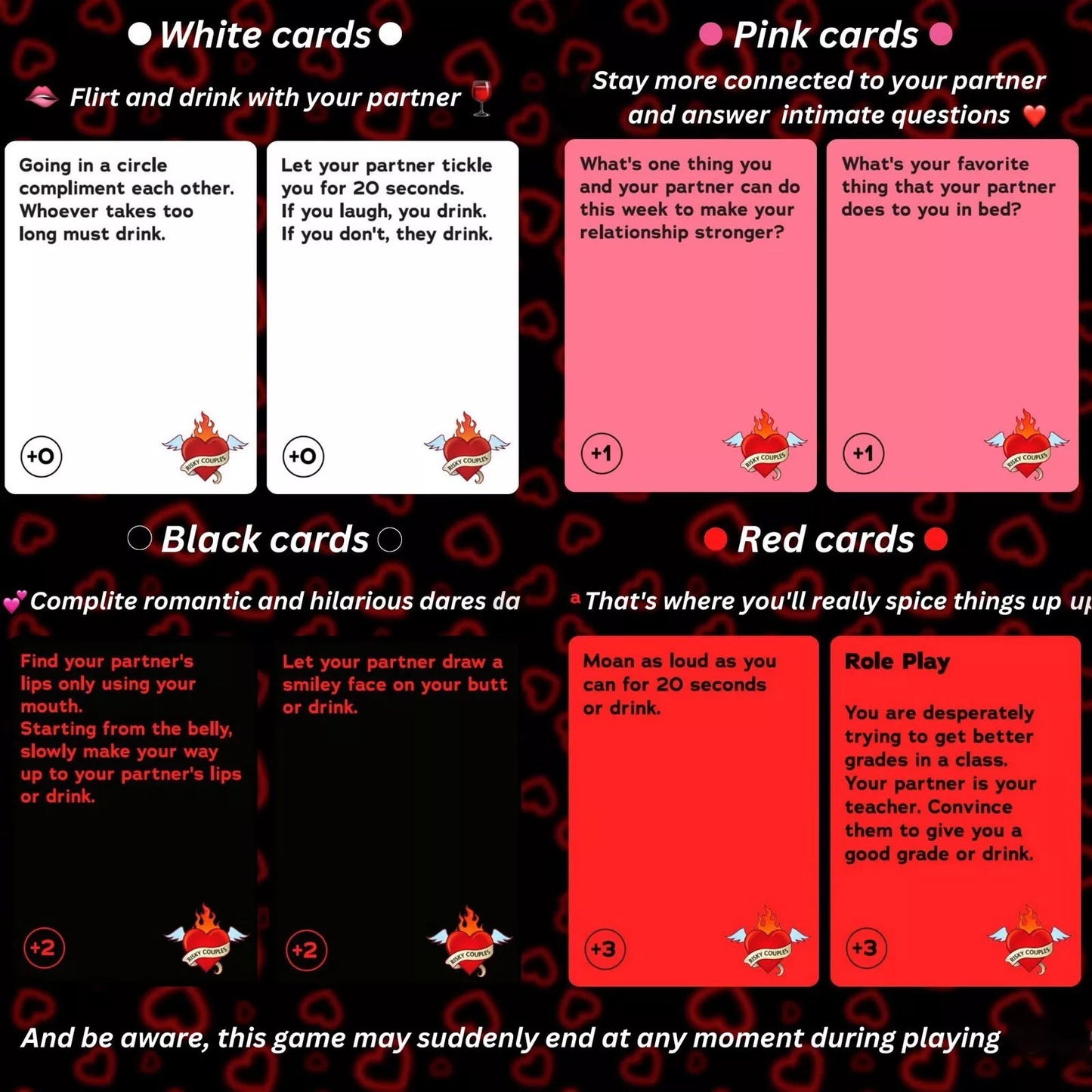 Risky Couples Card Game  Drinking Fun Date Night Sexy Naughty Valentines Birthday Anniversary Gift