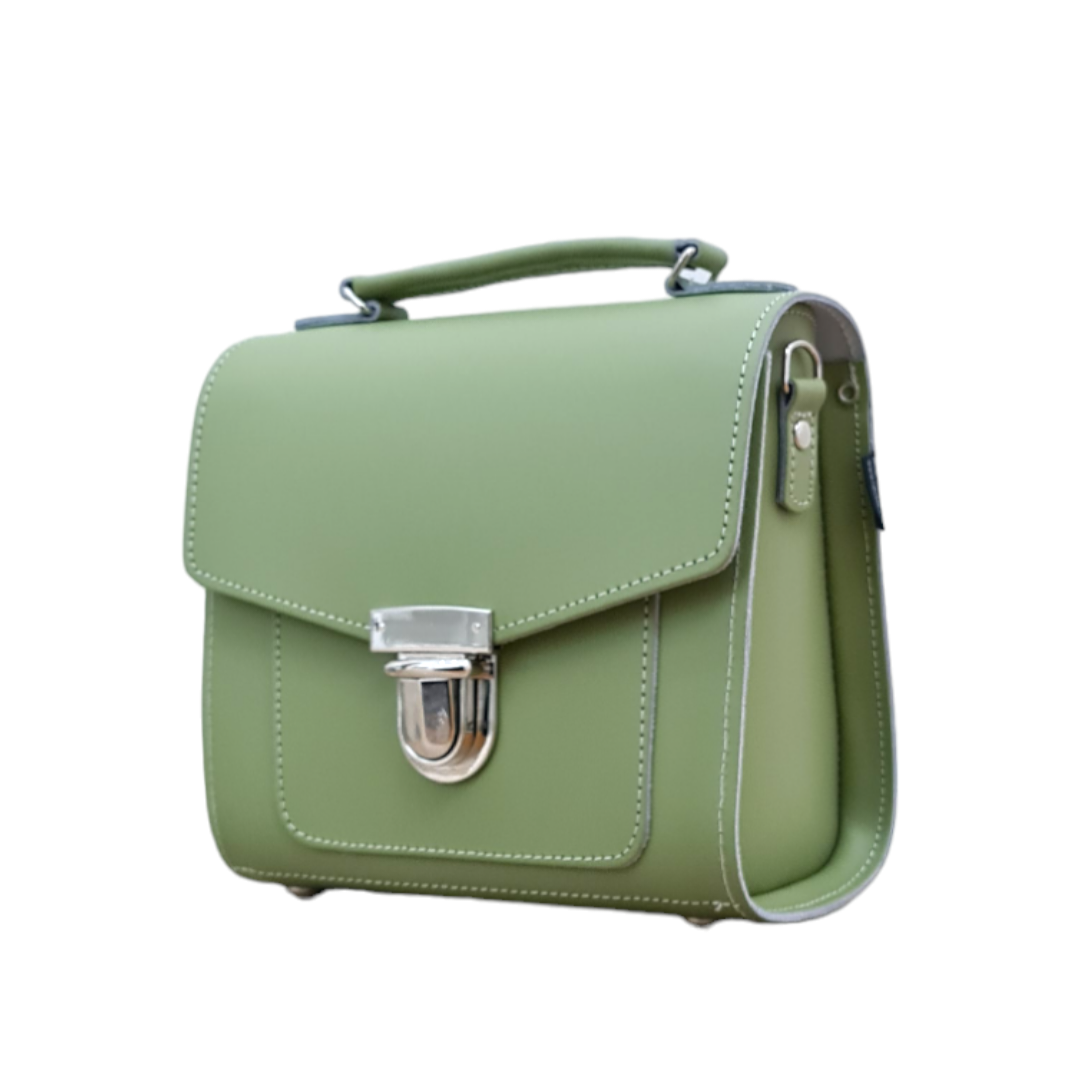 Handmade Sage Green Leather Sugarcube Handbag - Adjustable Crossbody/Clutch - Plus Size Available