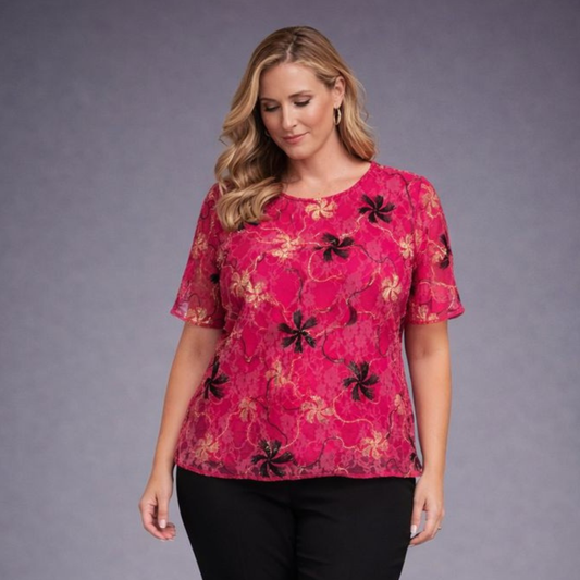 Embroidered Lace Short Sleeve Blouse