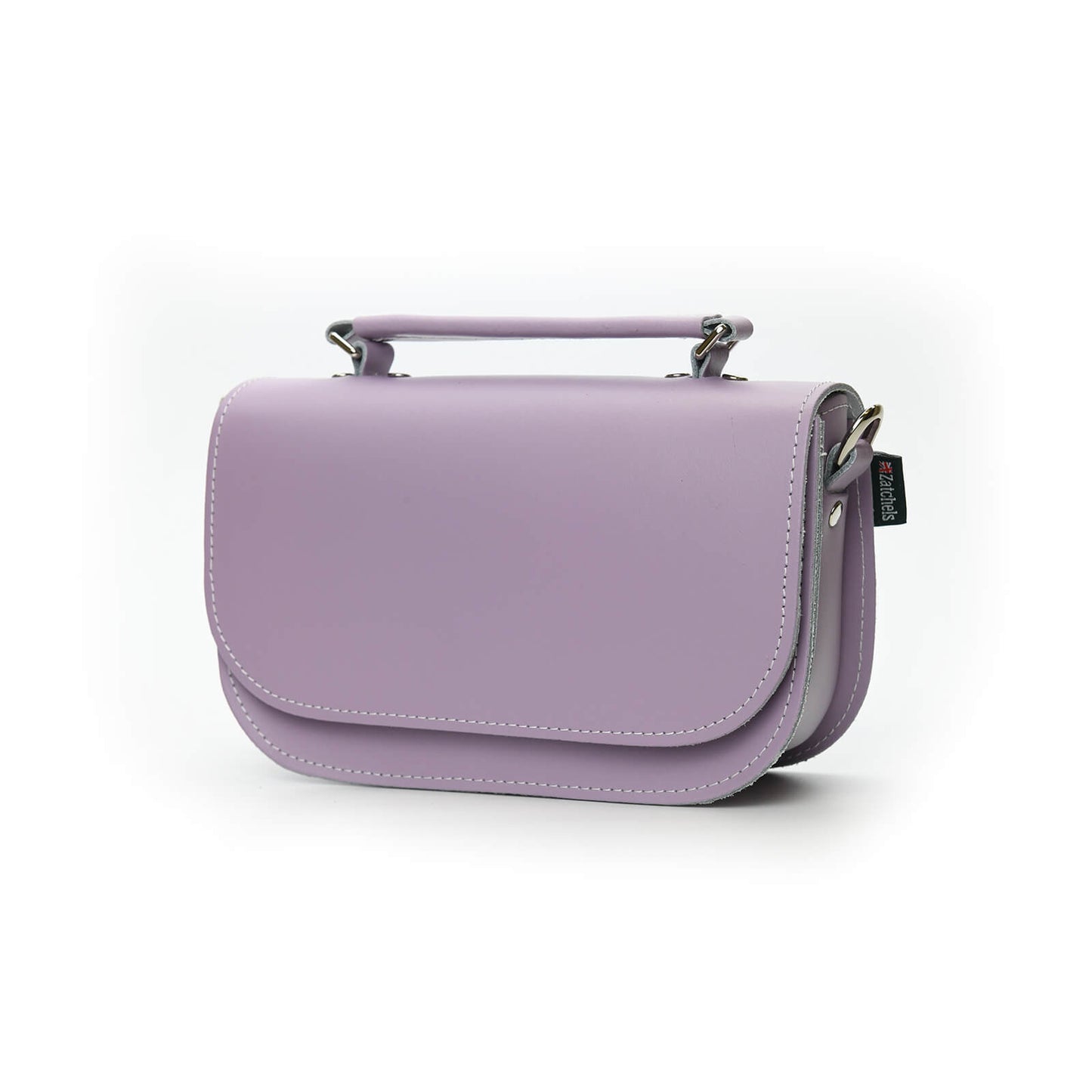 Stylish Aura Pastel Violet Handbag with contemporary design, detailed with cable stitching and silver nickel accents, perfect for sophisticated occasions.