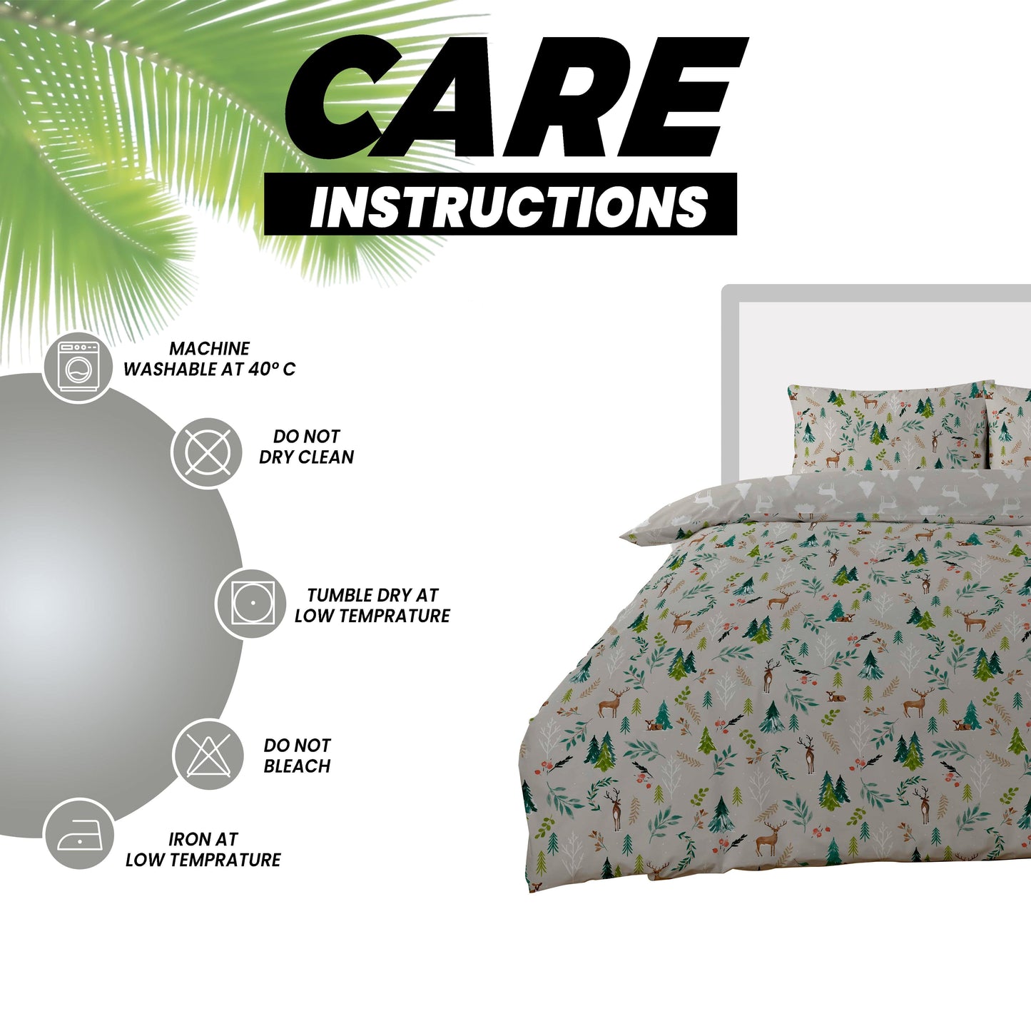 Reversible design feature of the Luxury Snowy Reindeers Duvet Cover Set, offering two stunning looks in one bedding ensemble.