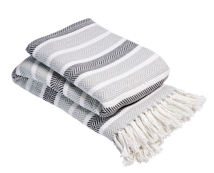 Zara luxurious pure cotton throw blanket displayed elegantly on a plush bed, highlighting its calming colours and stylish design.