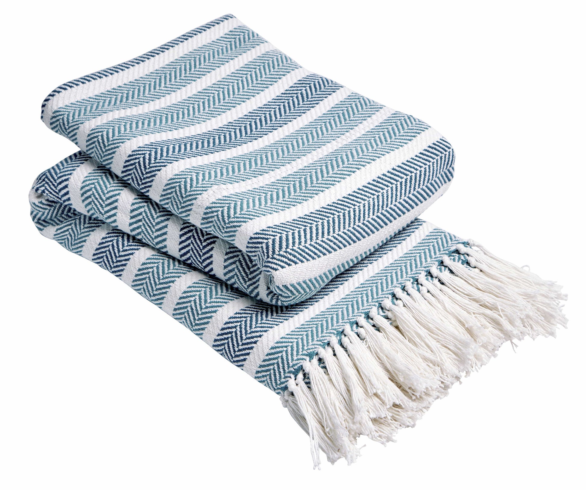 Different sizes of the Zara handwoven pure cotton throw blanket in soothing colours, demonstrating versatility for both decorative and practical purposes.
