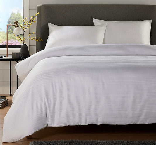 Luxurious Stripe Jacquard Reversible Cotton Blend Duvet Cover Set by OLIVIA ROCCO in elegant bedroom setting, showcasing eco-friendly design and premium quality.