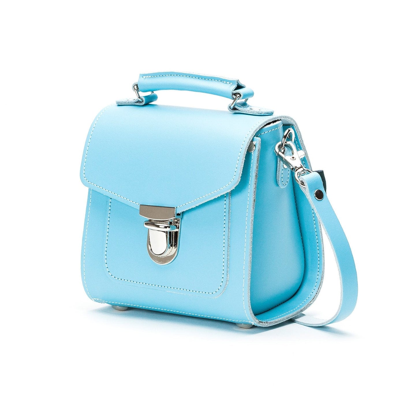 Handmade Pastel Baby Blue Leather Sugarcube Handbag showcasing exquisite craftsmanship and a unique sugarcube shape, perfect for any stylish occasion.