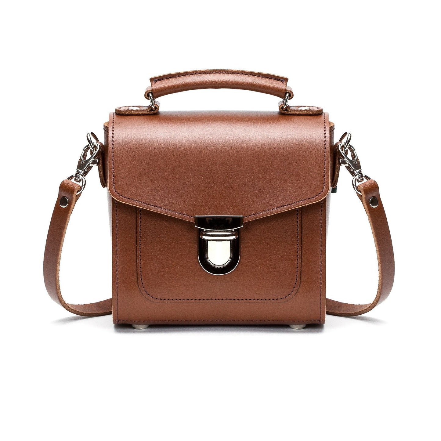 Luxury Handmade Chestnut Leather Sugarcube Handbag by Zatchels showcasing its exquisite craftsmanship and elegant design.