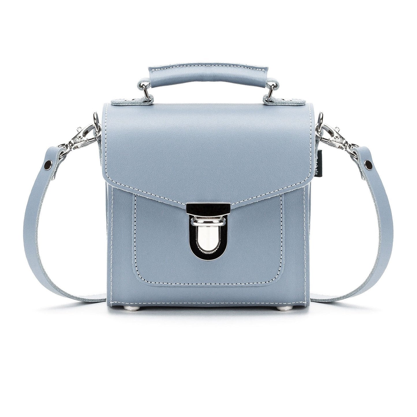 Elegant Handmade Leather Sugarcube Handbag in Lilac Grey with adjustable strap for versatile styling.