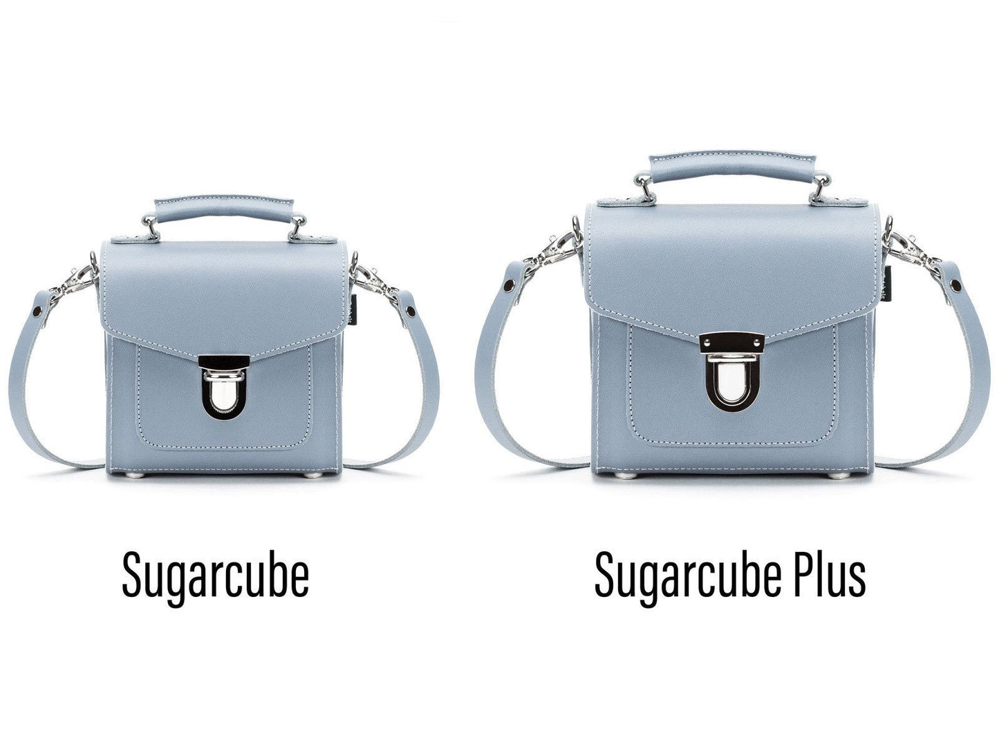 Versatile Handmade Leather Sugarcube Handbag shown in multiple styles: shoulder, crossbody, and clutch, highlighting its adaptability.