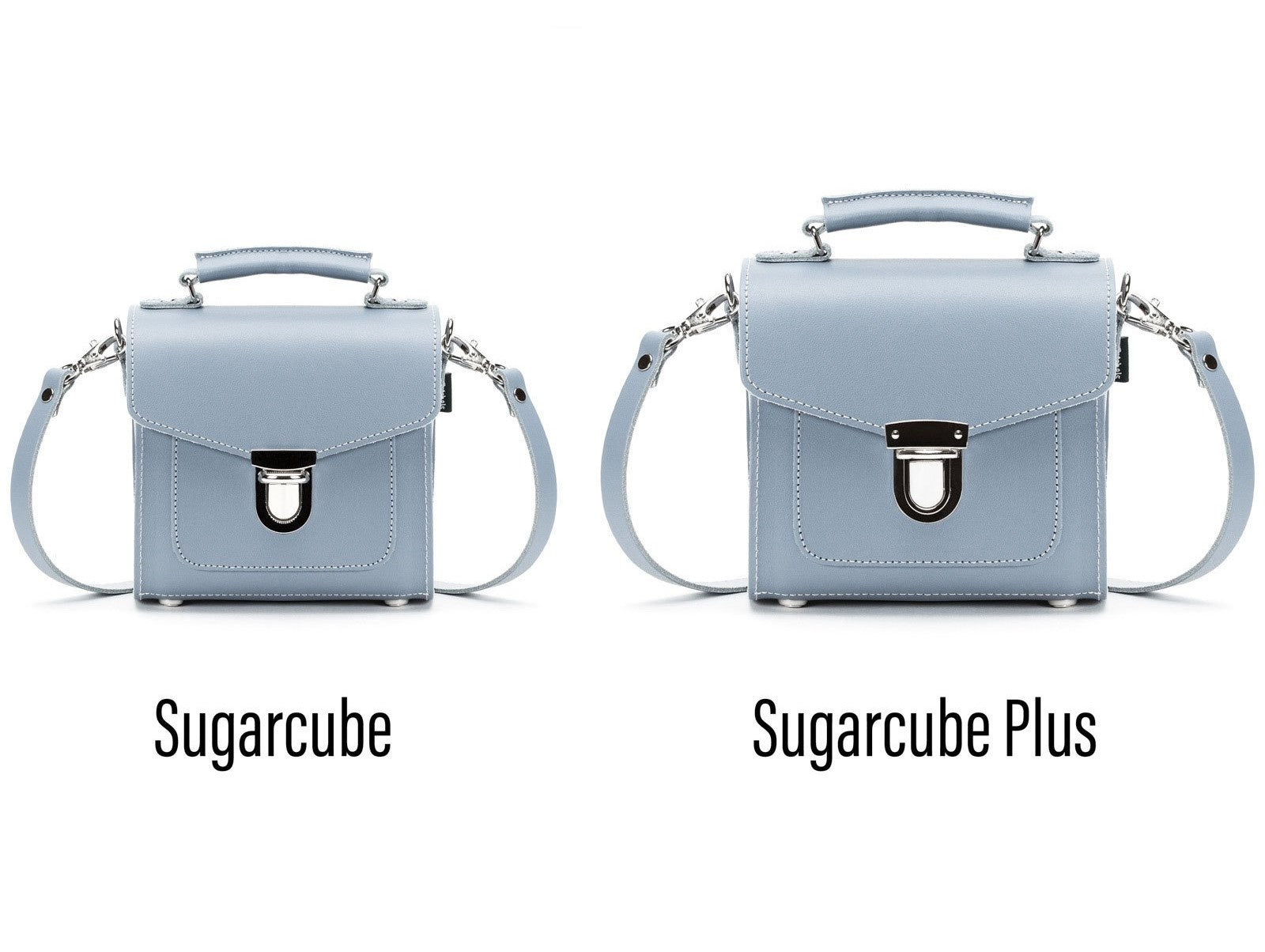 Versatile Handmade Leather Sugarcube Handbag shown in multiple styles: shoulder, crossbody, and clutch, highlighting its adaptability.