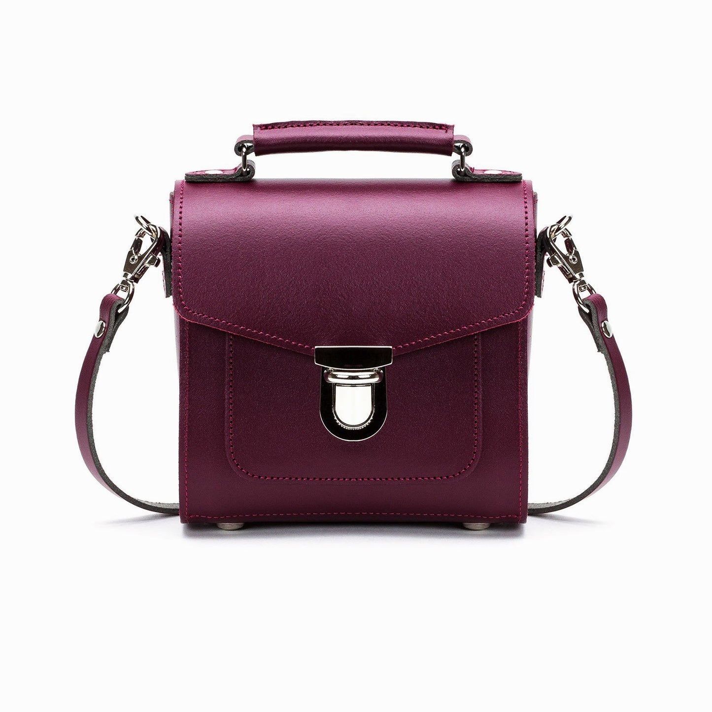 Handmade Marsala Red Leather Sugarcube Handbag showcasing its premium craftsmanship and luxurious design with a trendy push lock closure.