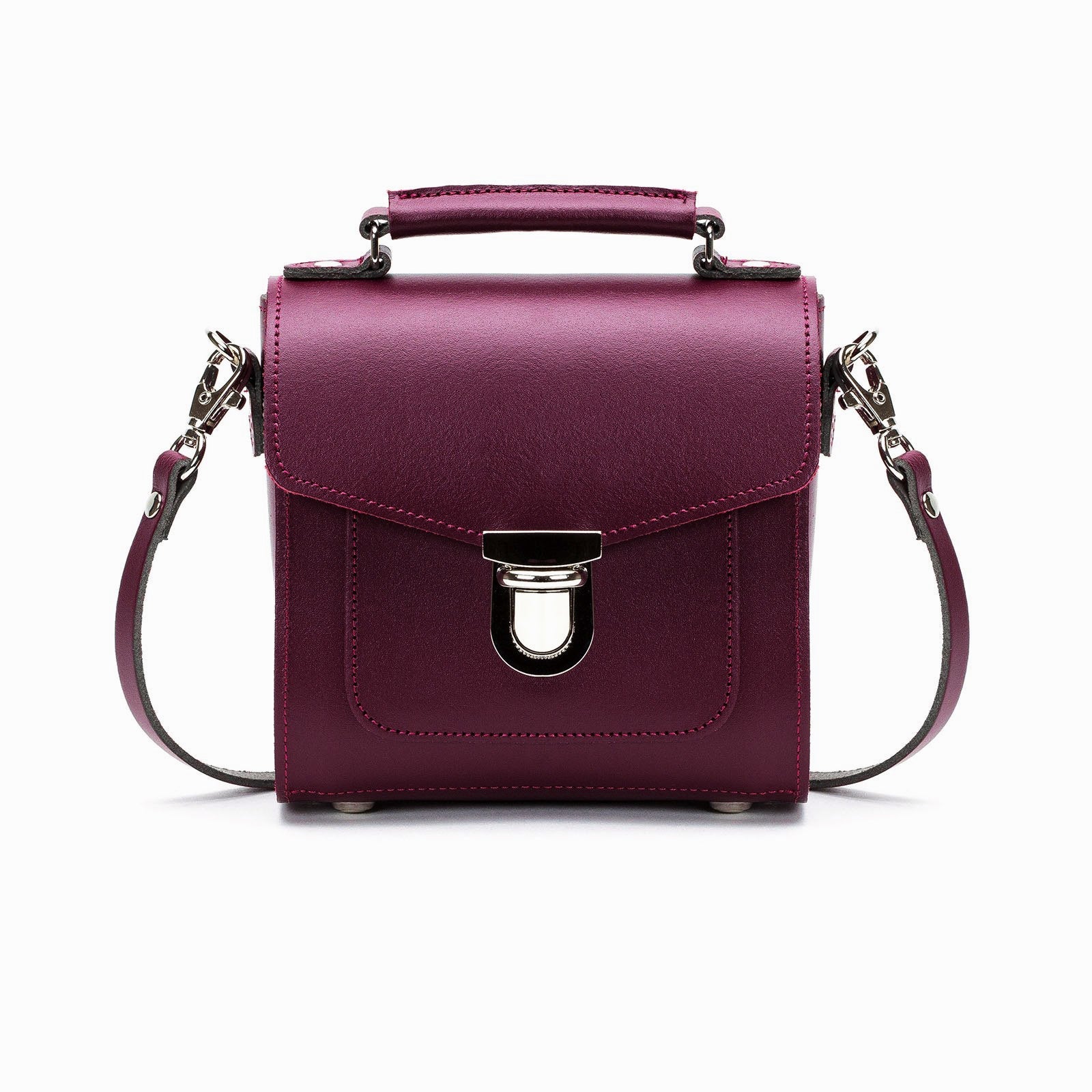 Handmade Marsala Red Leather Sugarcube Handbag showcasing its premium craftsmanship and luxurious design with a trendy push lock closure.