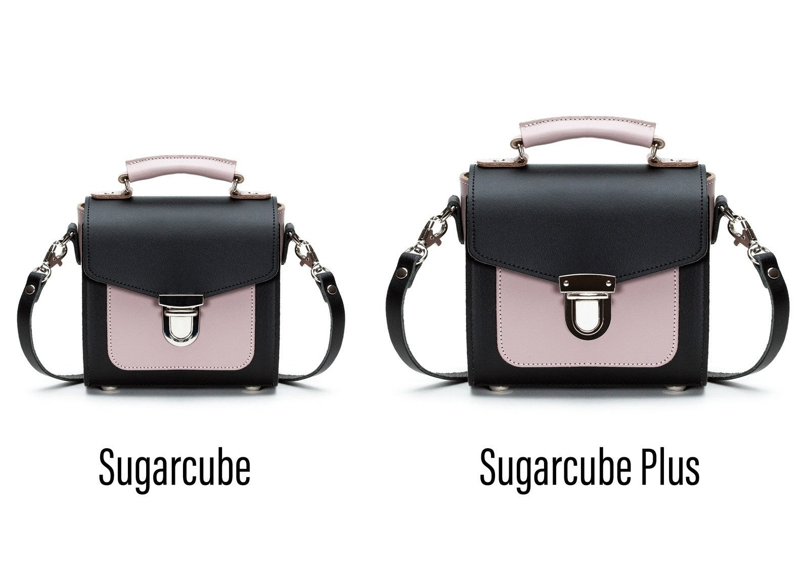 Elegant close-up of the Handmade Leather Sugarcube Handbag, highlighting the rich texture of the Rose Truffle leather and stylish push-lock closure.