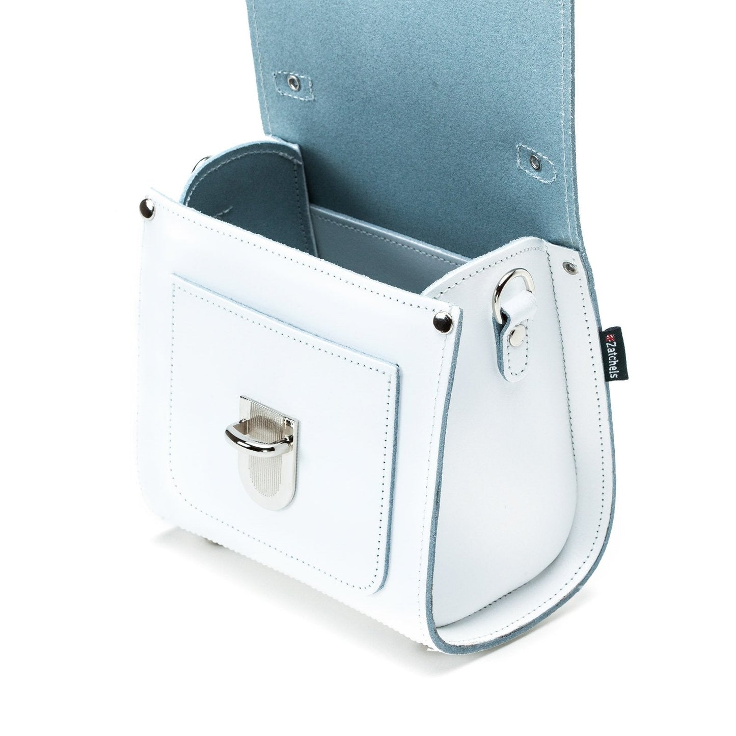 Model carrying the Handmade White Leather Sugarcube Handbag in Plus size, demonstrating versatile styling options for both casual and formal occasions.