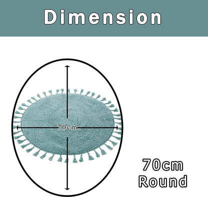 Elegant round bath mat displayed on a bathroom floor, featuring a non-slip backing for safety, in a stylish Duck Egg colour that complements modern decor.