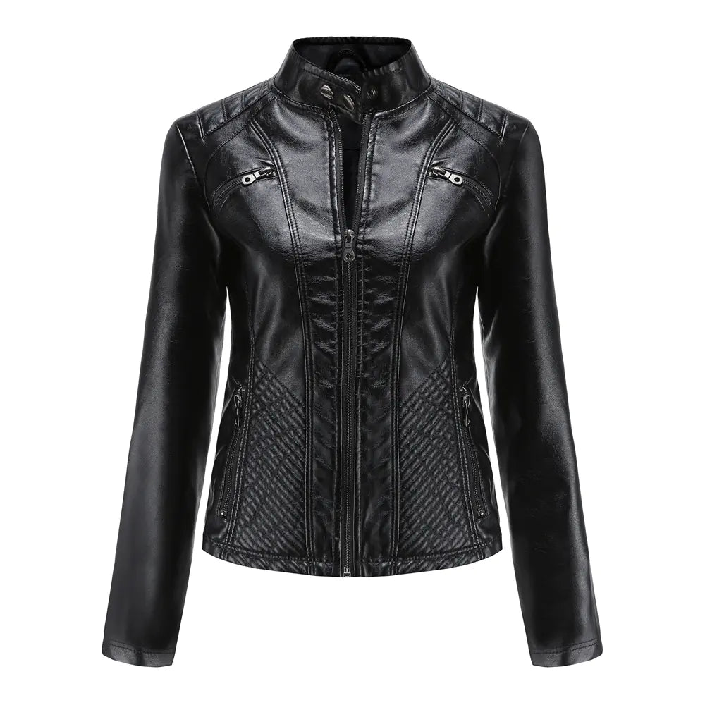 Luxury Women's Casual Leather Jacket showcasing pockets and tailored fit – An essential leather jacket for functional fashion.