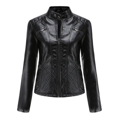Luxury Women's Casual Leather Jacket showcasing pockets and tailored fit – An essential leather jacket for functional fashion.