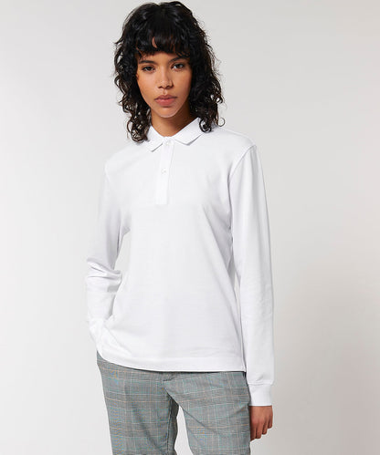 Luxurious organic cotton long sleeve polo shirt for unisex, featuring a comfortable boxy fit, ideal for stylish casual occasions.