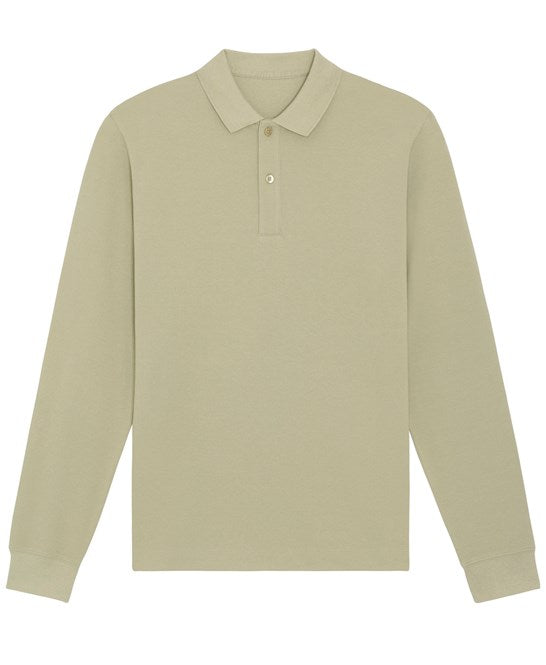 Environmentally friendly organic cotton long sleeve polo shirt, exemplifying eco-friendly luxury in fashion with a stylish boxy silhouette.