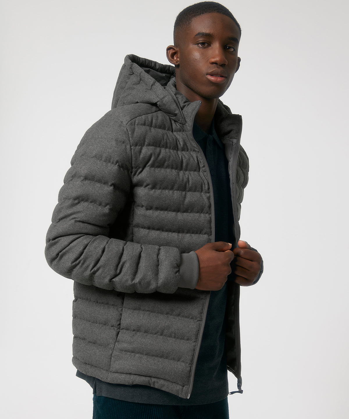 Luxurious recycled wool-like jacket in a sustainable design, showcasing eco-friendly warmth and comfort.