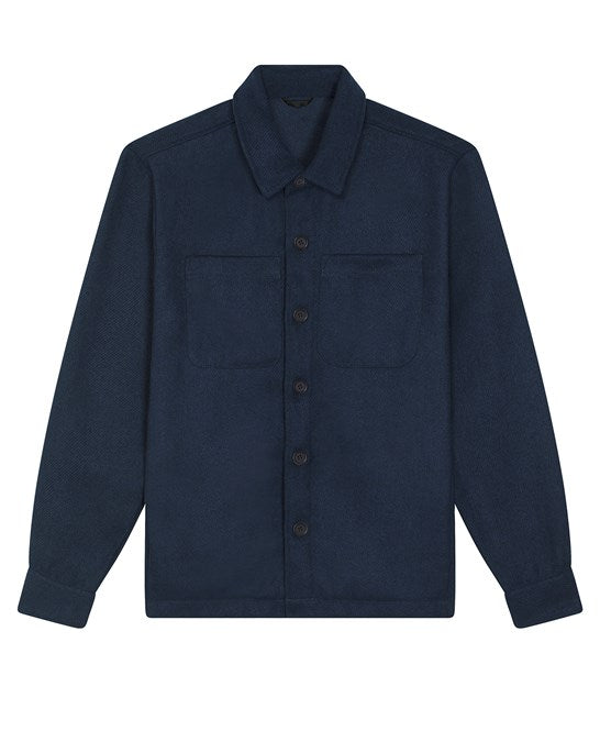 Chic unisex recycled overshirt jacket, combining durability with eco-conscious luxury, designed for comfort and style.