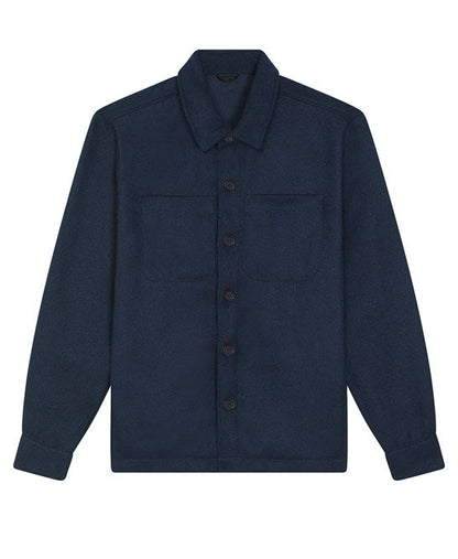 Chic unisex recycled overshirt jacket, combining durability with eco-conscious luxury, designed for comfort and style.
