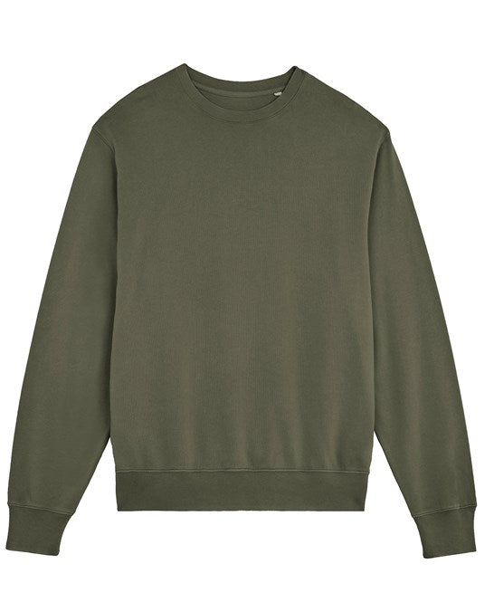 Luxurious eco-friendly organic cotton vintage sweatshirt showcasing unisex retro style in a soft, serene colour palette.